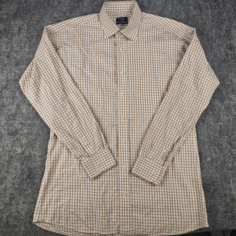 Gitman Bros Dress Shirt 16.5 34 Brown Check Point Collar USA Cotton